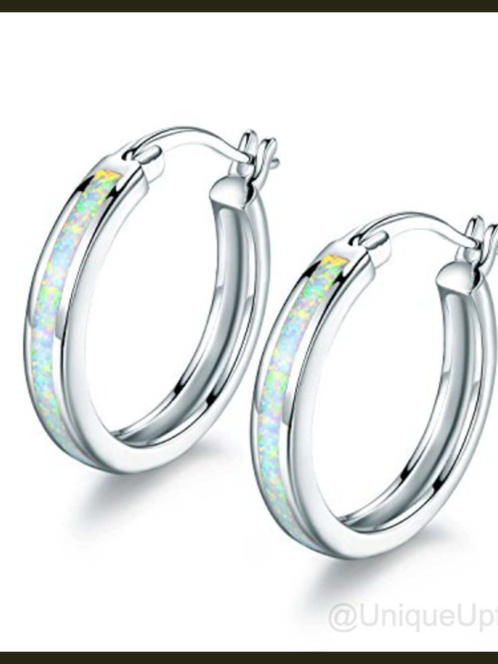 18K Rose Gold Plated Created Opal Hoop Earrings Latch Back